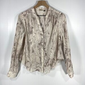 FOUNDR/E Dusky Purple White Paisley Batik Watercolor Print V Neck Blouse Women 4